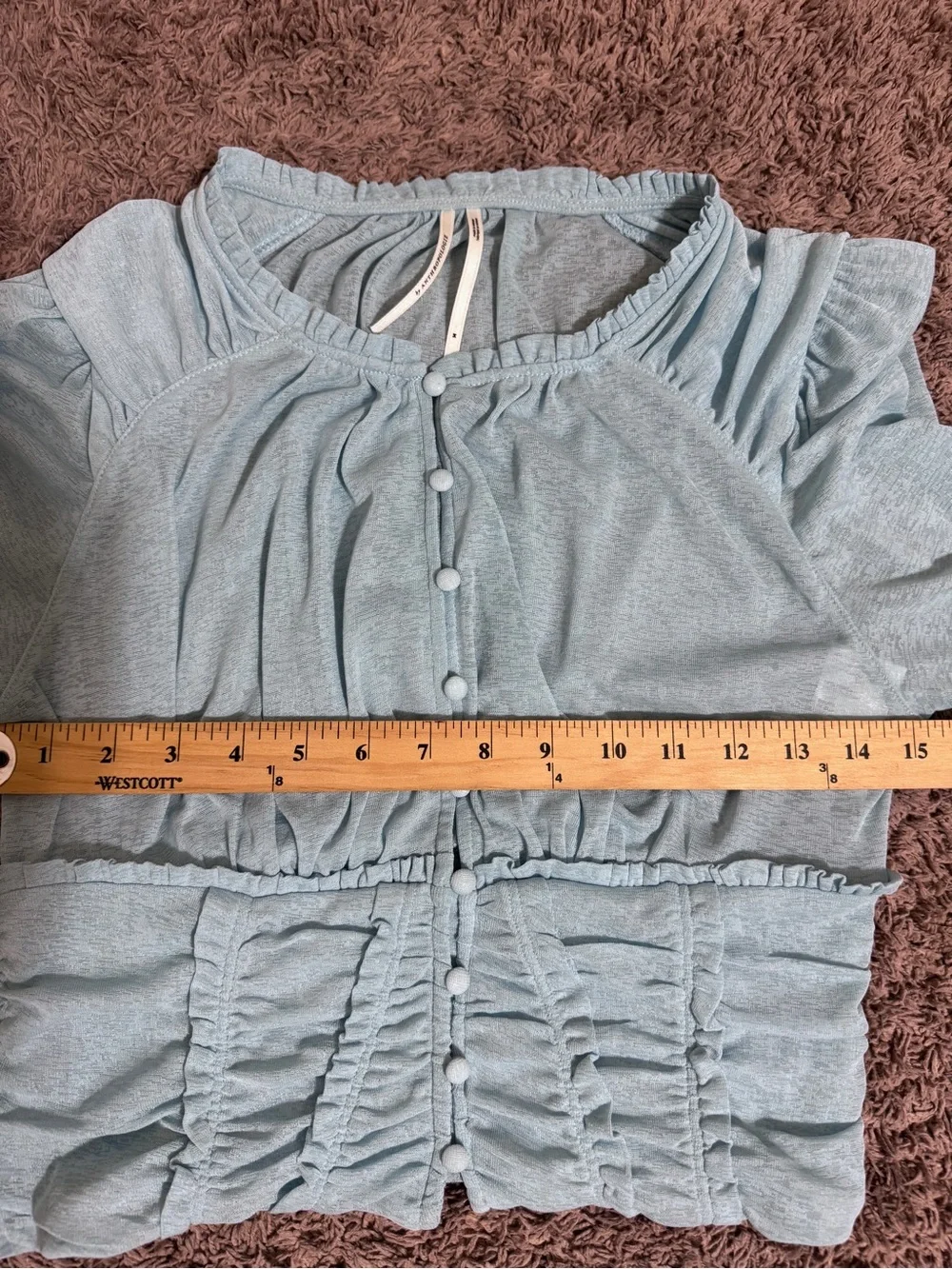 Anthropologie Long Sleeve Femme Ruched Cropped Top Women's Blue size M Romantic